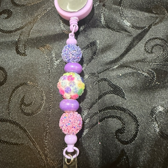 Vibrant Purple and Multicolor Beaded Badge Holder - Picture 3 of 5